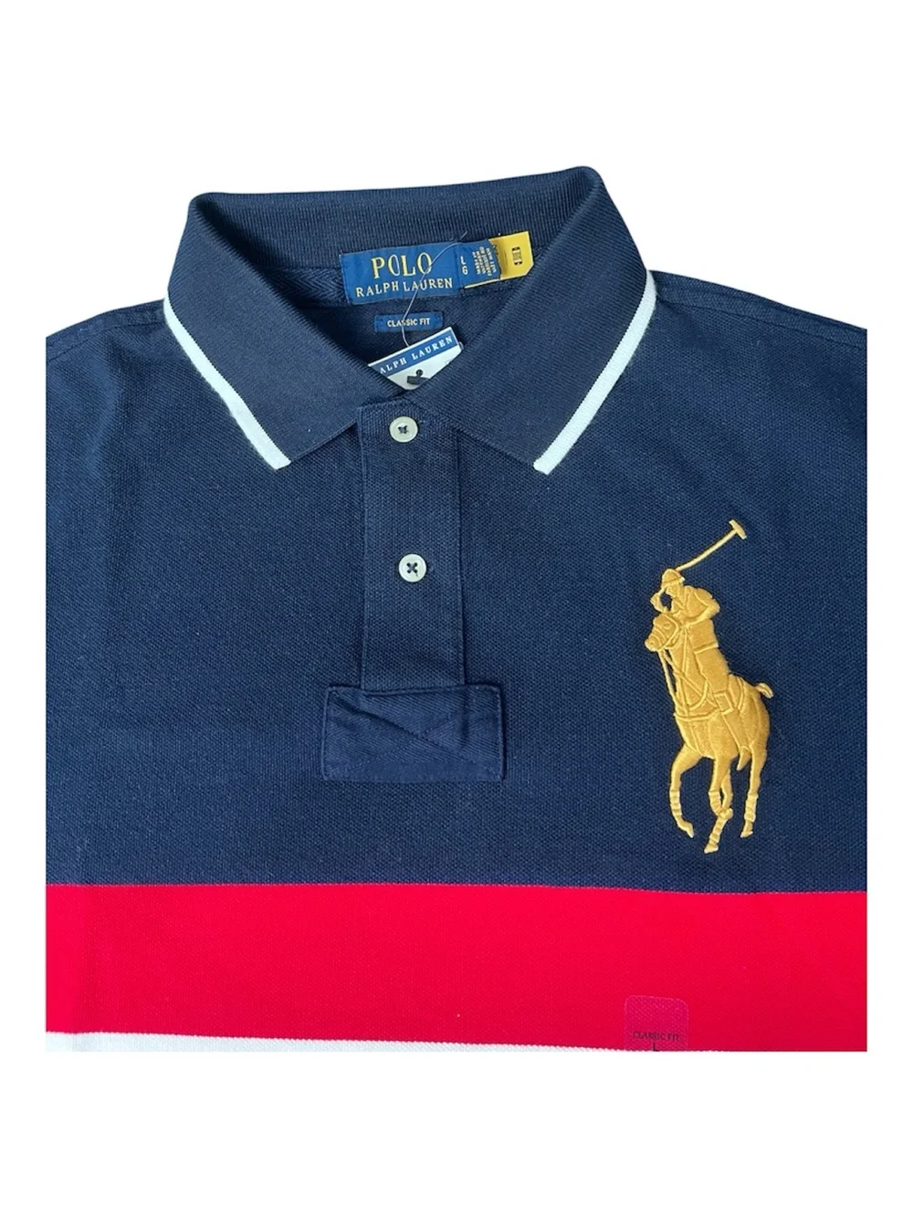 Polo by Ralph Lauren Navy Polo with Red & White Chest Stripes